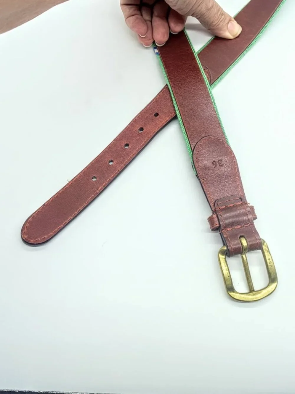 Smathers & Branson Hand-Stitched Needlepoint Leather Belt